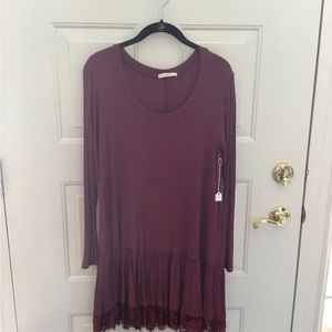 Burgundy Long Sleeve Dress with Lace Hem NWT SZ Large